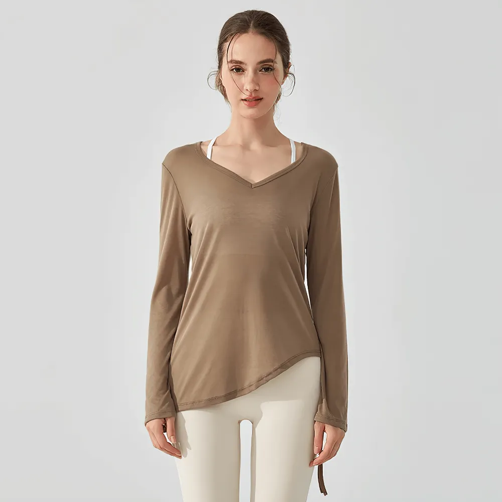 Long-Sleeve Yoga Top with Ruched Side Tie Detail - SF2316