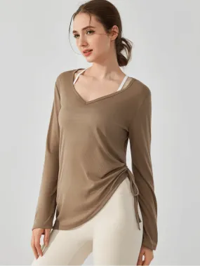 Long-Sleeve Yoga Top with Ruched Side Tie Detail - SF2316