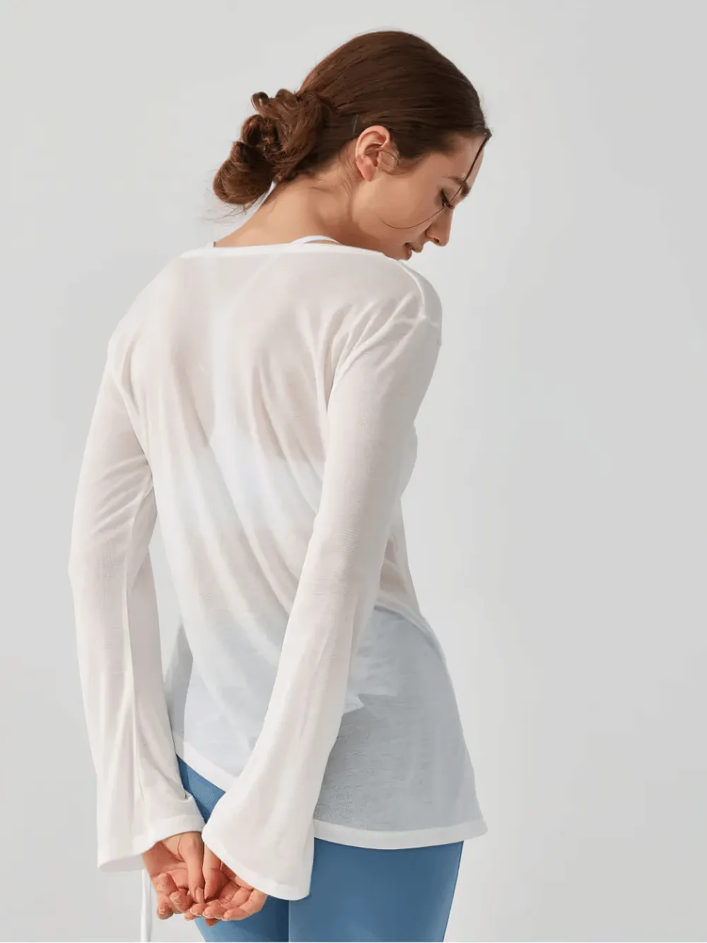 Long-Sleeve Yoga Top with Ruched Side Tie Detail - SF2316