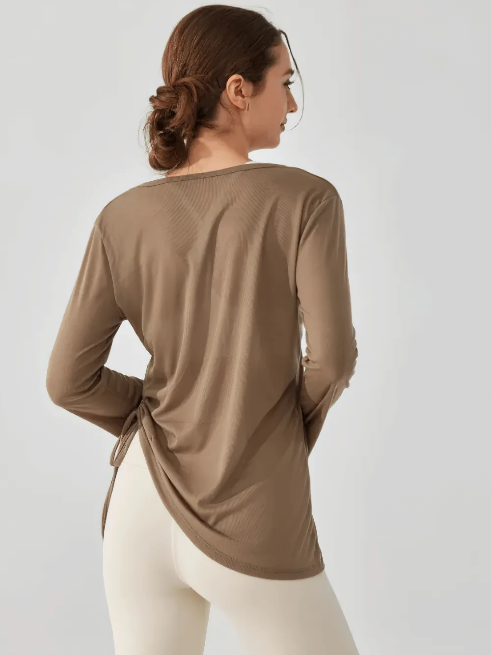 Long-Sleeve Yoga Top with Ruched Side Tie Detail - SF2316