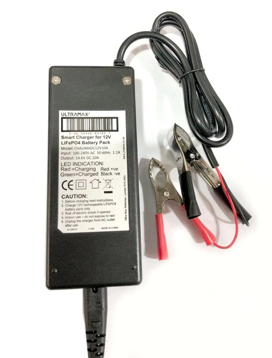Maplin Plus 12V 10 Amp Smart Battery Charger for Lithium LiFePO4 Batteries