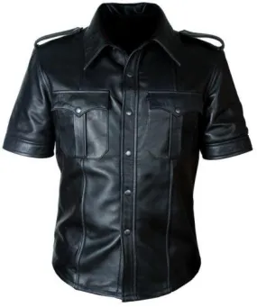 MEN'S BLACK POLICE STYLE SLIM FIT BLUFF GAY SHIRT SHEEP LAMB
