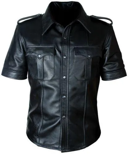 MEN'S BLACK POLICE STYLE SLIM FIT BLUFF GAY SHIRT SHEEP LAMB