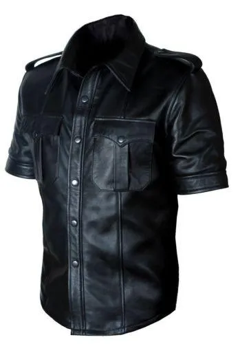 MEN'S BLACK POLICE STYLE SLIM FIT BLUFF GAY SHIRT SHEEP LAMB