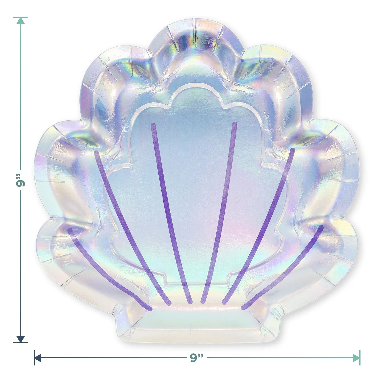Mermaid Shine Party Supplies - Metallic Clam Shell Shaped Paper Dinner Plates, Lunch Napkins, and Forks (Serves 16)