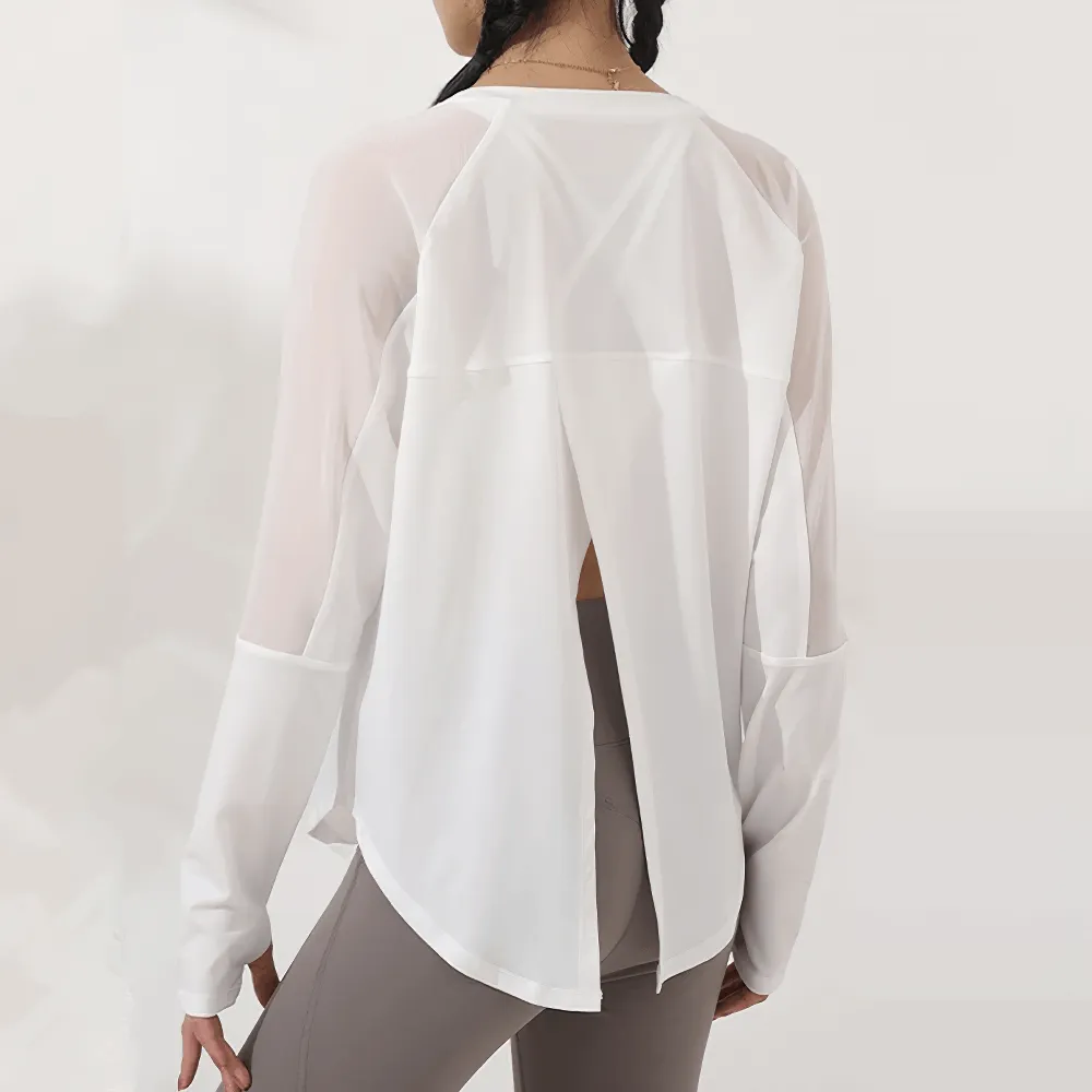 Mesh Panel Long Sleeved Yoga Top for Women - SF2321