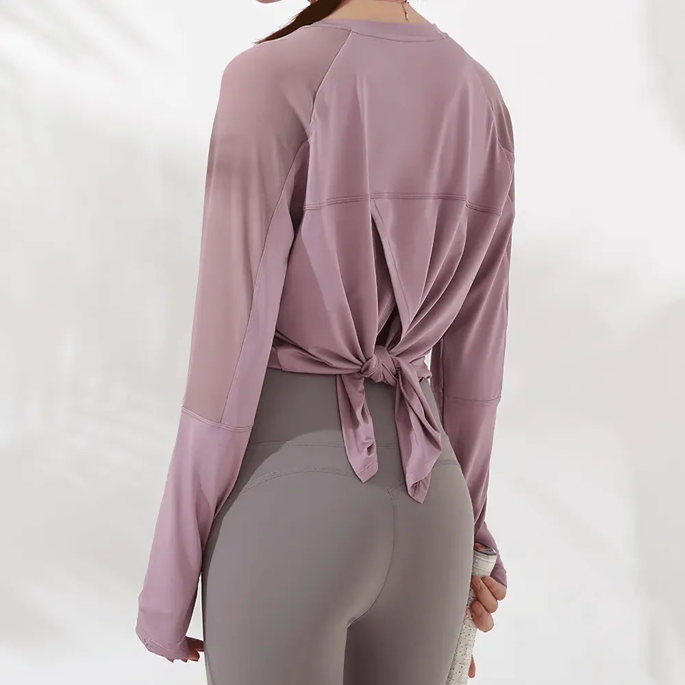 Mesh Panel Long Sleeved Yoga Top for Women - SF2321