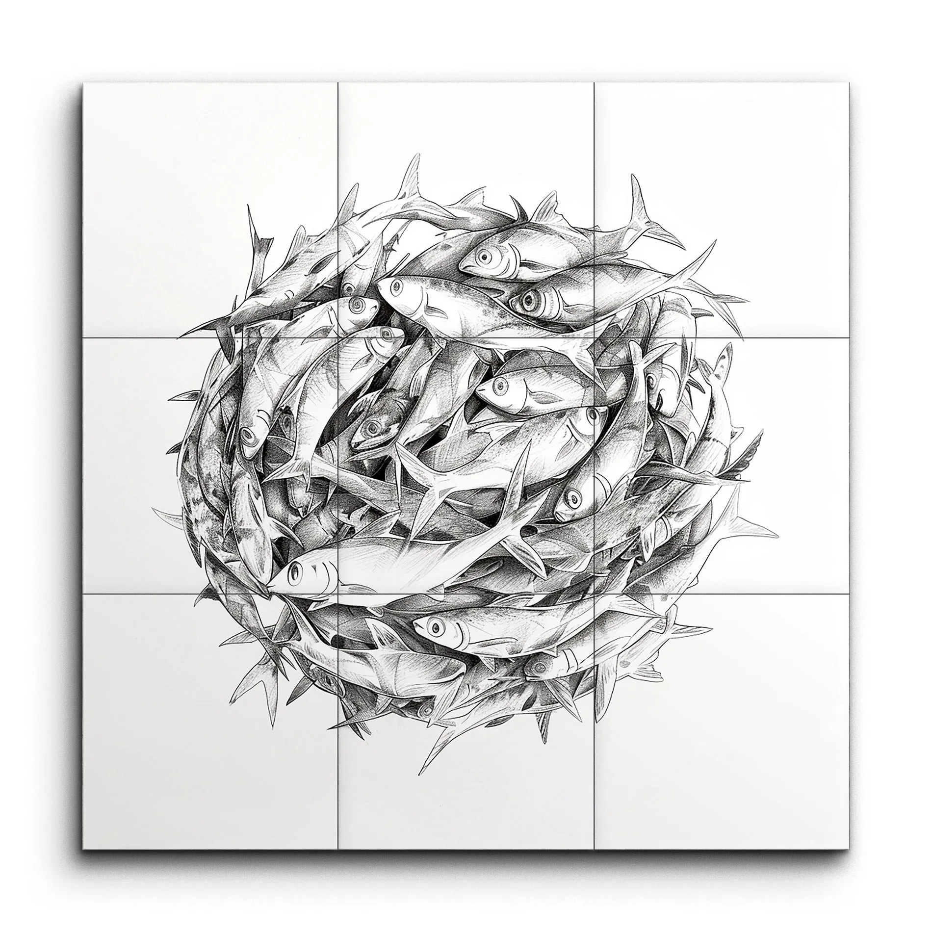 Mesmerizing Circular School of Fish Artwork