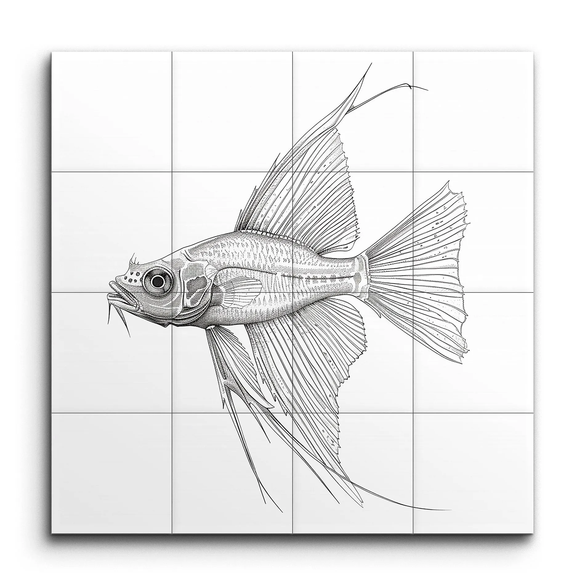 Monochrome Fish Elegance: Detailed Grey & Black Art
