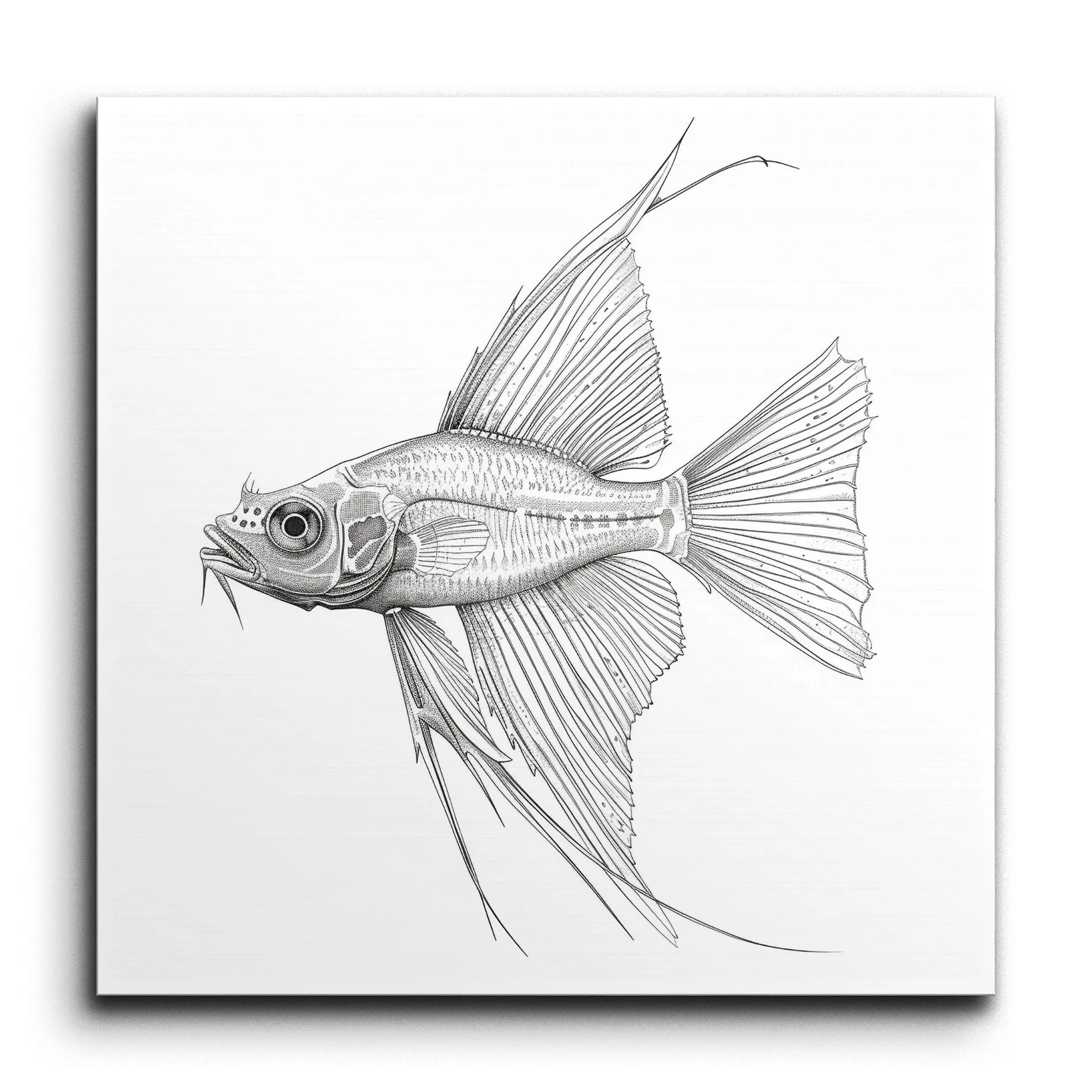 Monochrome Fish Elegance: Detailed Grey & Black Art