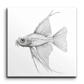Monochrome Fish Elegance: Detailed Grey & Black Art
