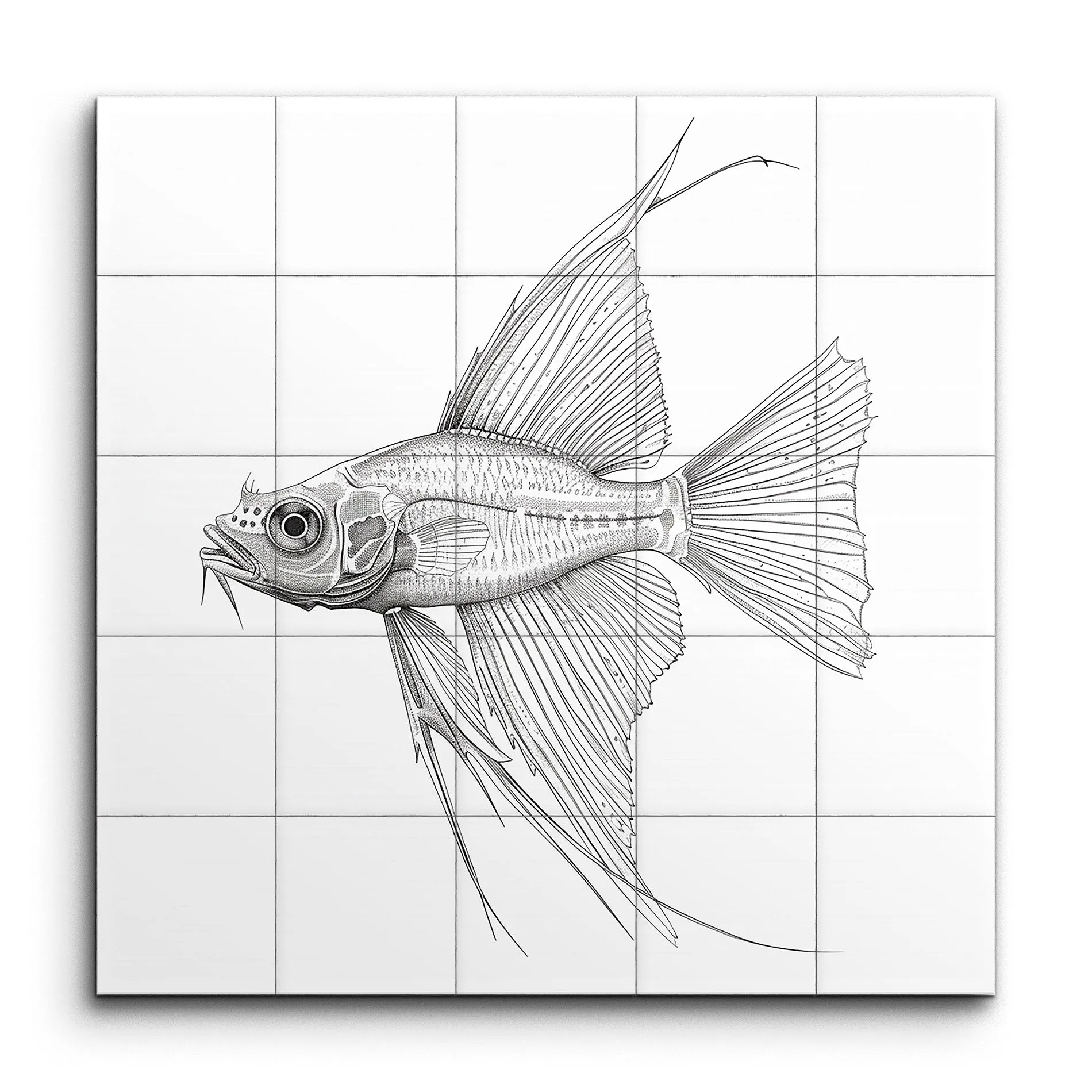 Monochrome Fish Elegance: Detailed Grey & Black Art