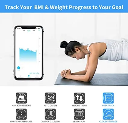 New in Box! Liorque Digital Body Weight Scale, Bathroom and BMI Scale with Smartphone App, 400 lb/180 kg, Black