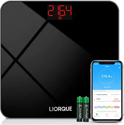 New in Box! Liorque Digital Body Weight Scale, Bathroom and BMI Scale with Smartphone App, 400 lb/180 kg, Black