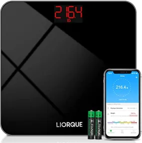 New in Box! Liorque Digital Body Weight Scale, Bathroom and BMI Scale with Smartphone App, 400 lb/180 kg, Black