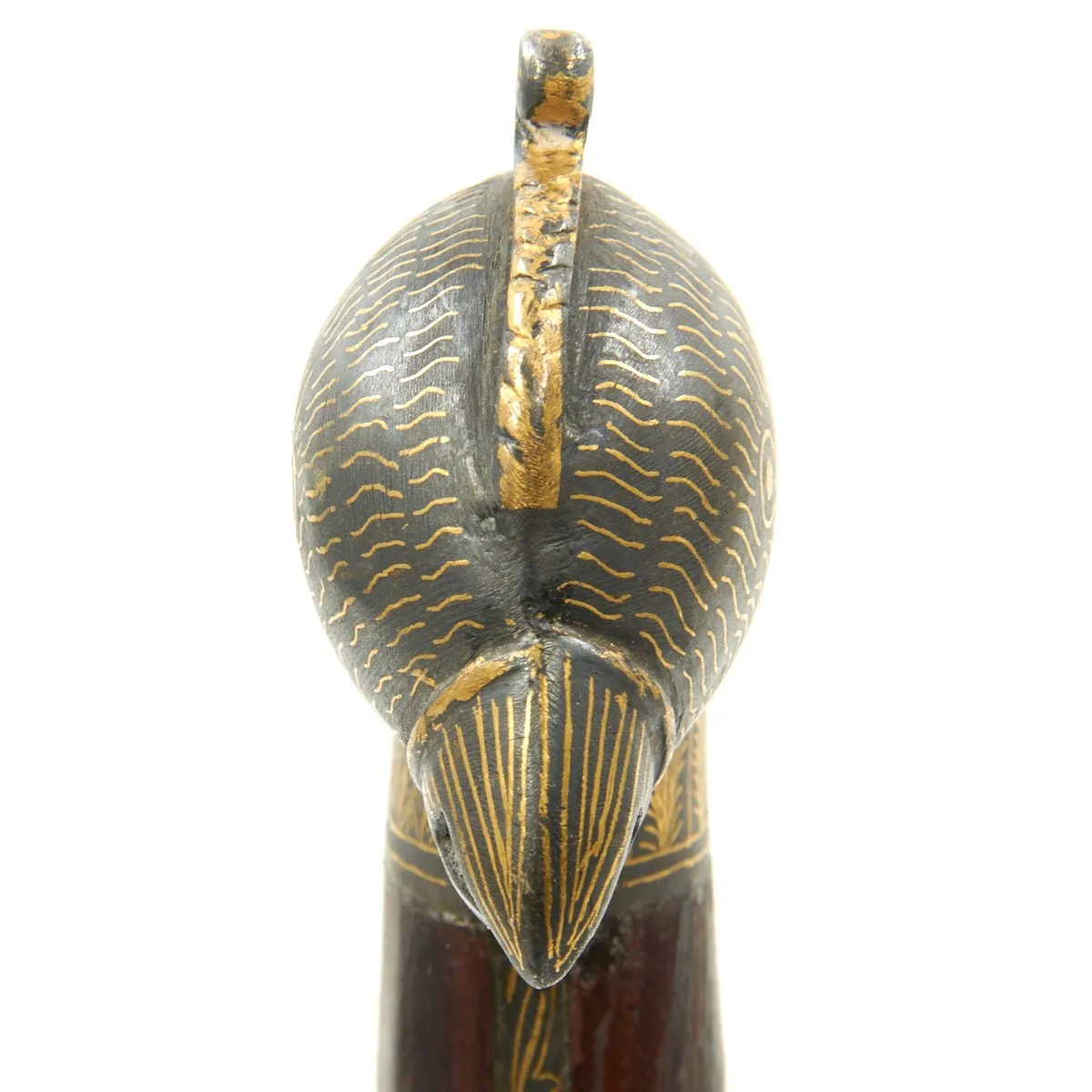 Original 19th Century Persian Gold-Inlaid Damascus Steel Double-Tongue Sword with Peacock Hilt