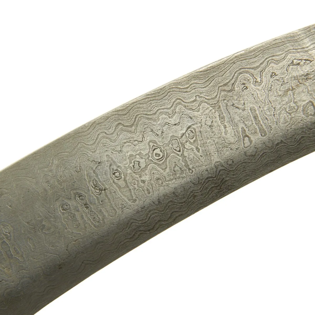 Original 19th Century Persian Gold-Inlaid Damascus Steel Double-Tongue Sword with Peacock Hilt