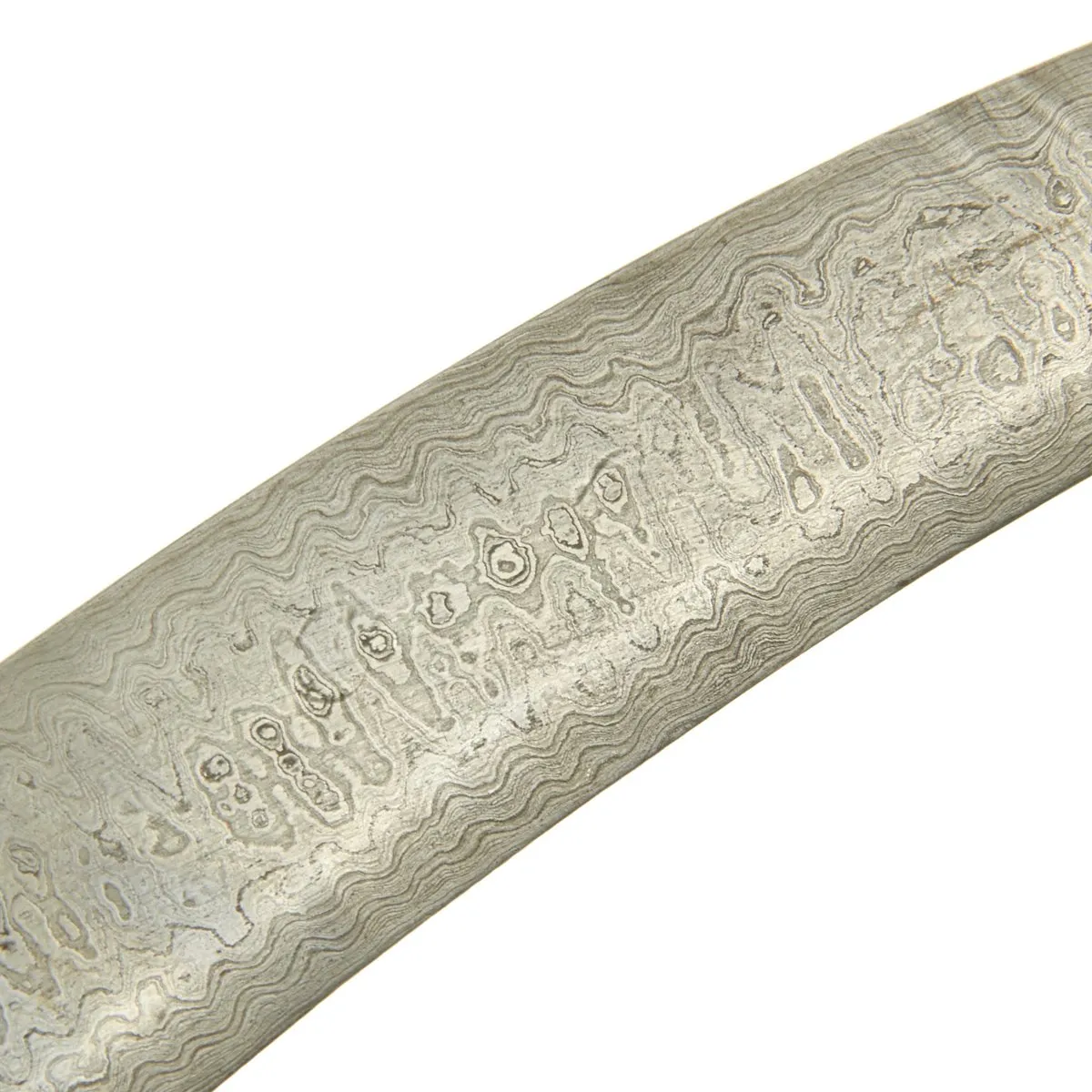 Original 19th Century Persian Gold-Inlaid Damascus Steel Double-Tongue Sword with Peacock Hilt