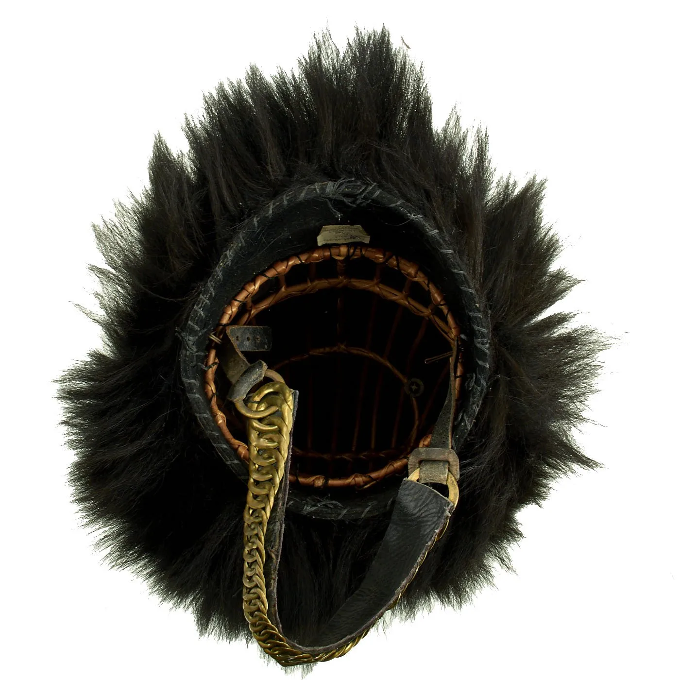 Original British 20th Century Scots Guards Bearskin Helmet with Chin Scales dated 1990 - Size 7 1/8