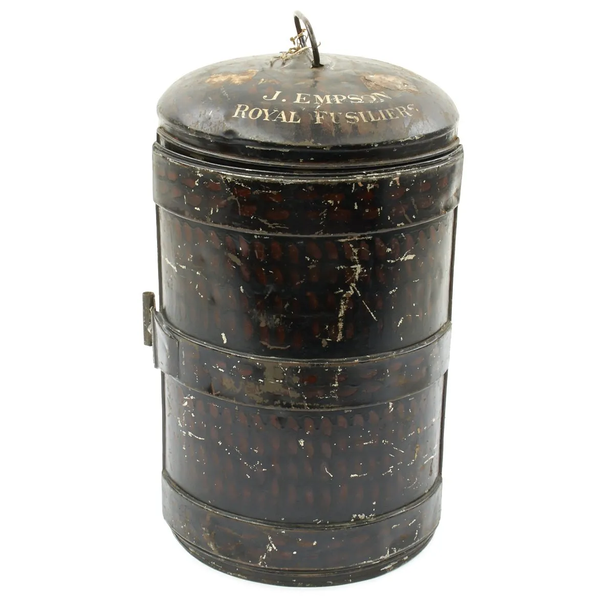 Original British Pre-WWI Named Royal Fusiliers Officer's Bearskin Helmet in Metal Transport Case