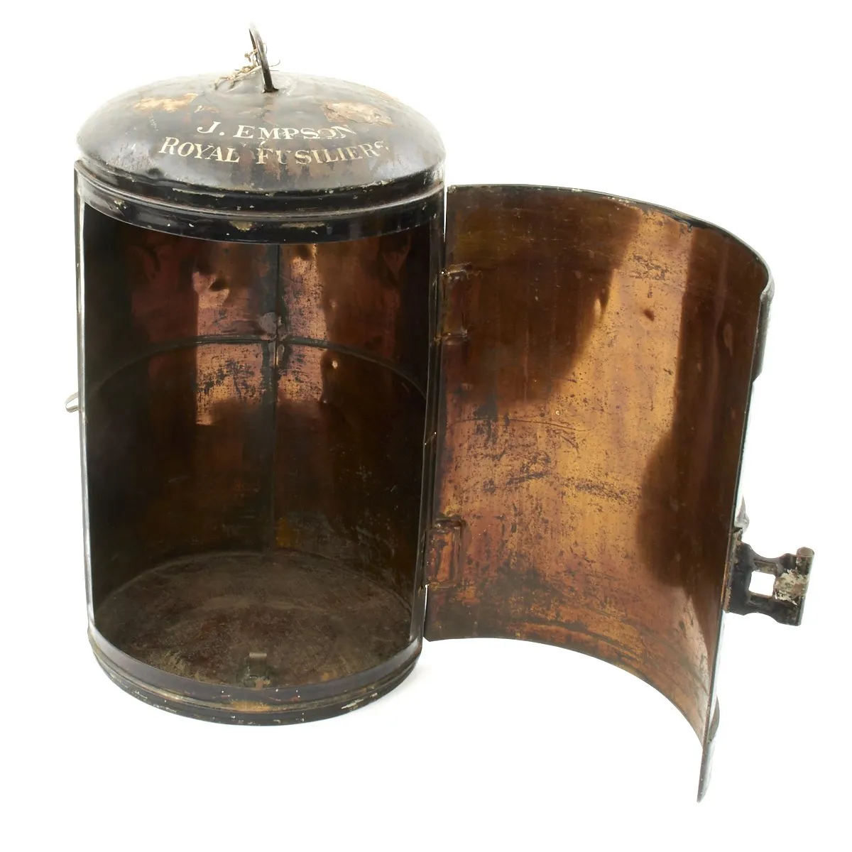 Original British Pre-WWI Named Royal Fusiliers Officer's Bearskin Helmet in Metal Transport Case