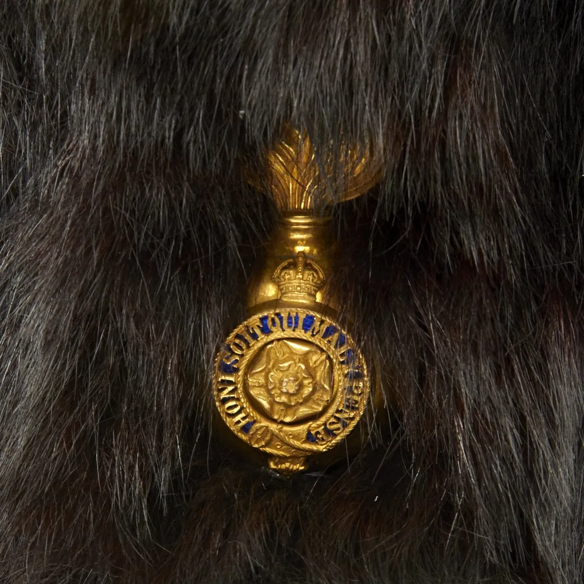 Original British Pre-WWI Named Royal Fusiliers Officer's Bearskin Helmet in Metal Transport Case
