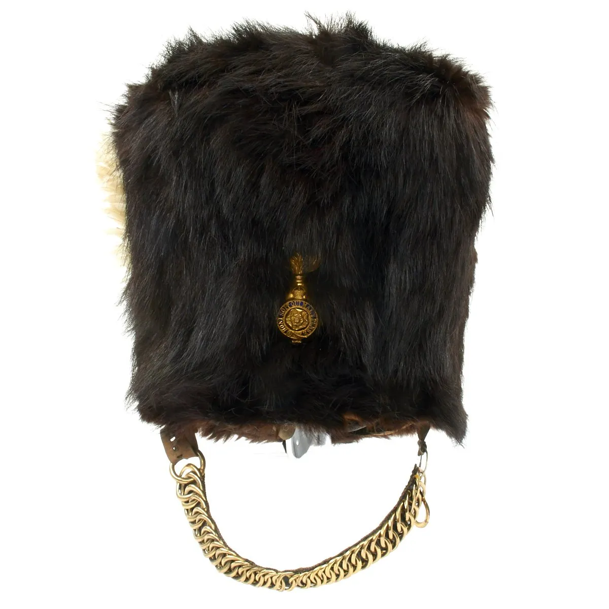 Original British Pre-WWI Named Royal Fusiliers Officer's Bearskin Helmet in Metal Transport Case