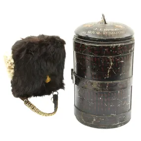 Original British Pre-WWI Named Royal Fusiliers Officer's Bearskin Helmet in Metal Transport Case