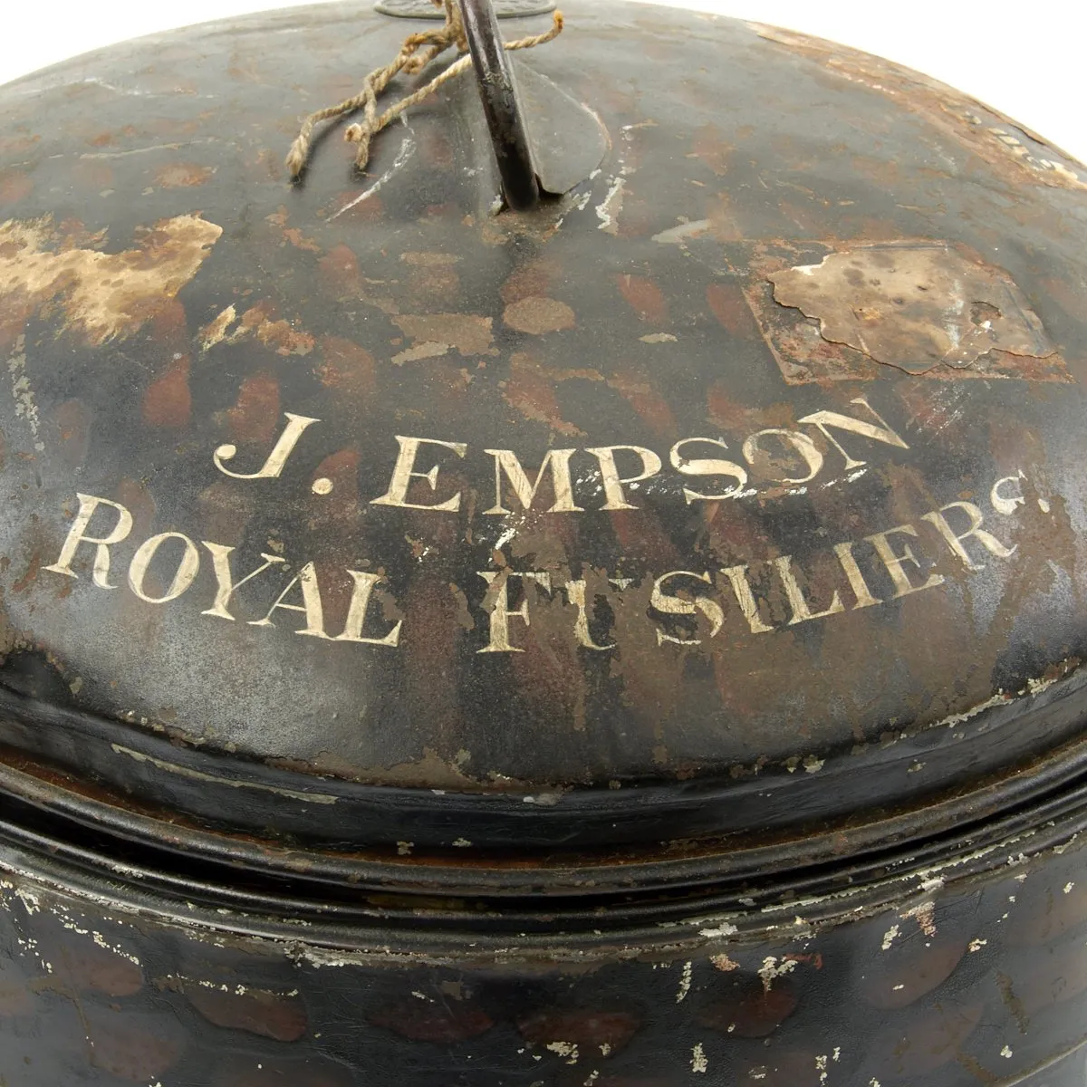 Original British Pre-WWI Named Royal Fusiliers Officer's Bearskin Helmet in Metal Transport Case