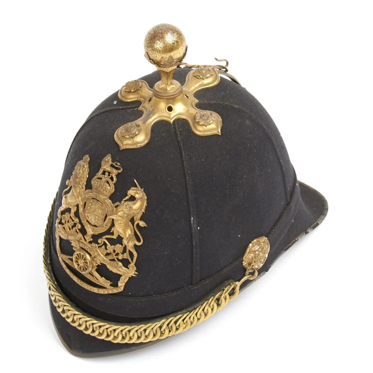 Original British Pre-WWI Royal Artillery Ball Top Blue Cloth Officer Helmet - Dated 1901