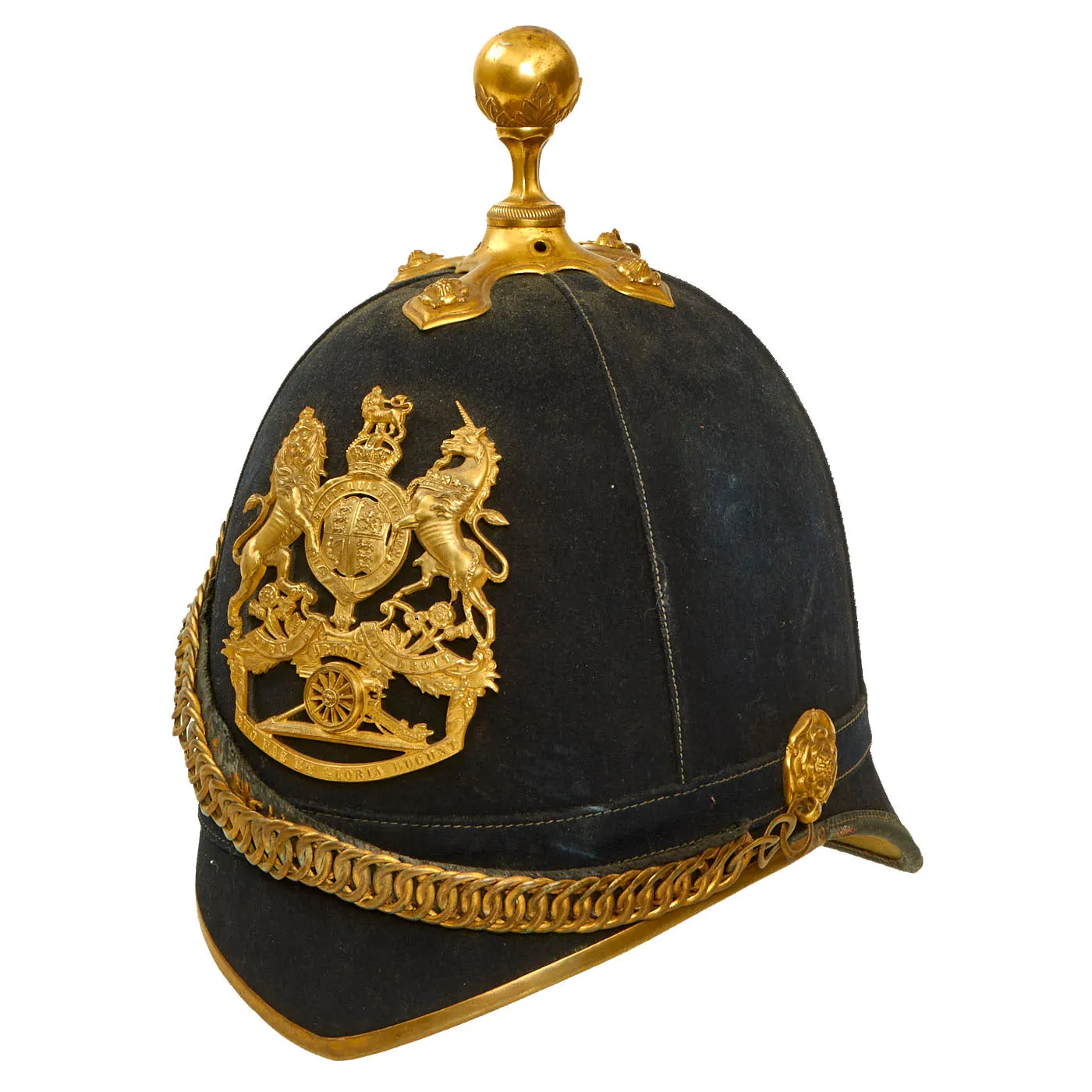 Original British Victorian Army Artillery Officer Blue Cloth Dress Spike Helmet - Pre-WWI
