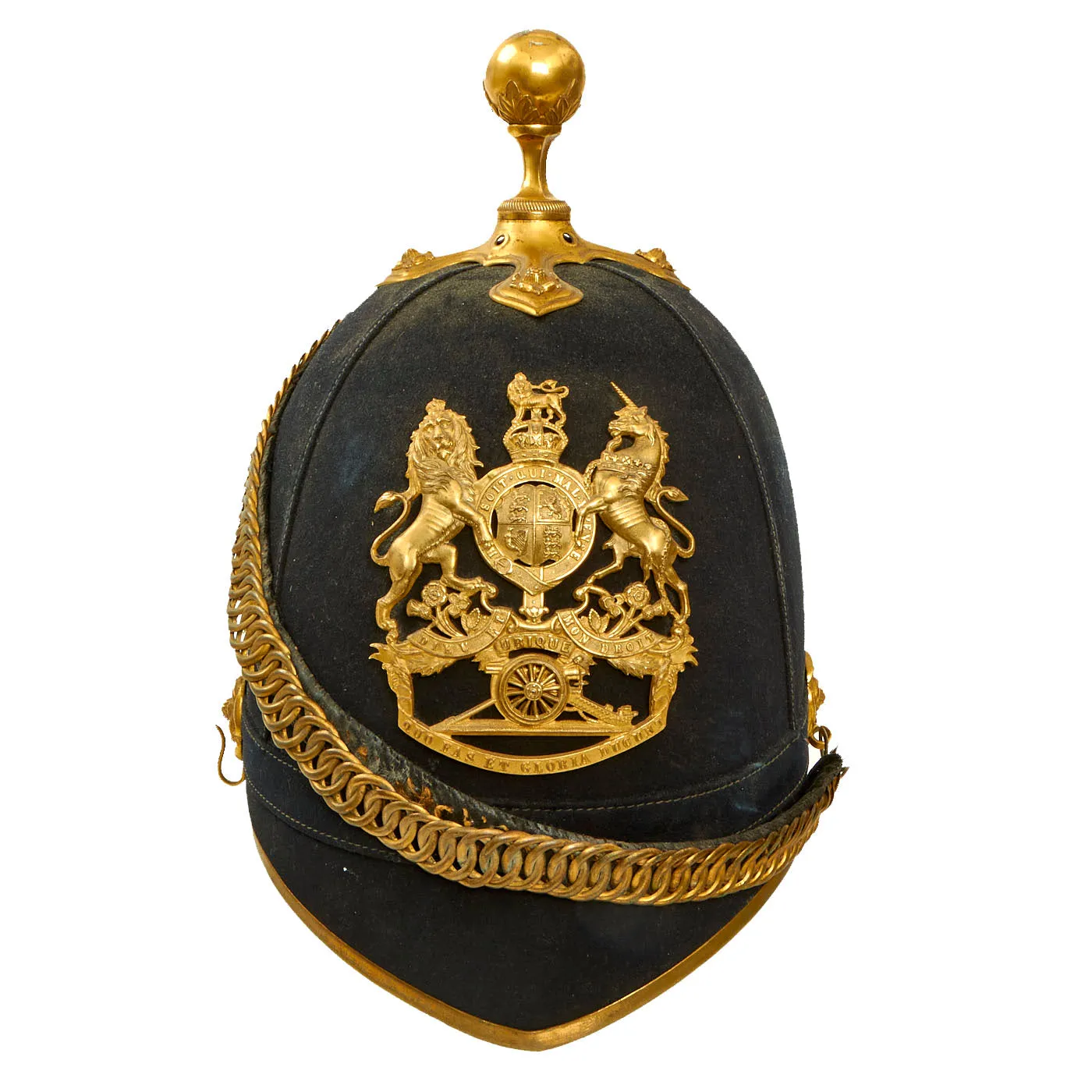 Original British Victorian Army Artillery Officer Blue Cloth Dress Spike Helmet - Pre-WWI