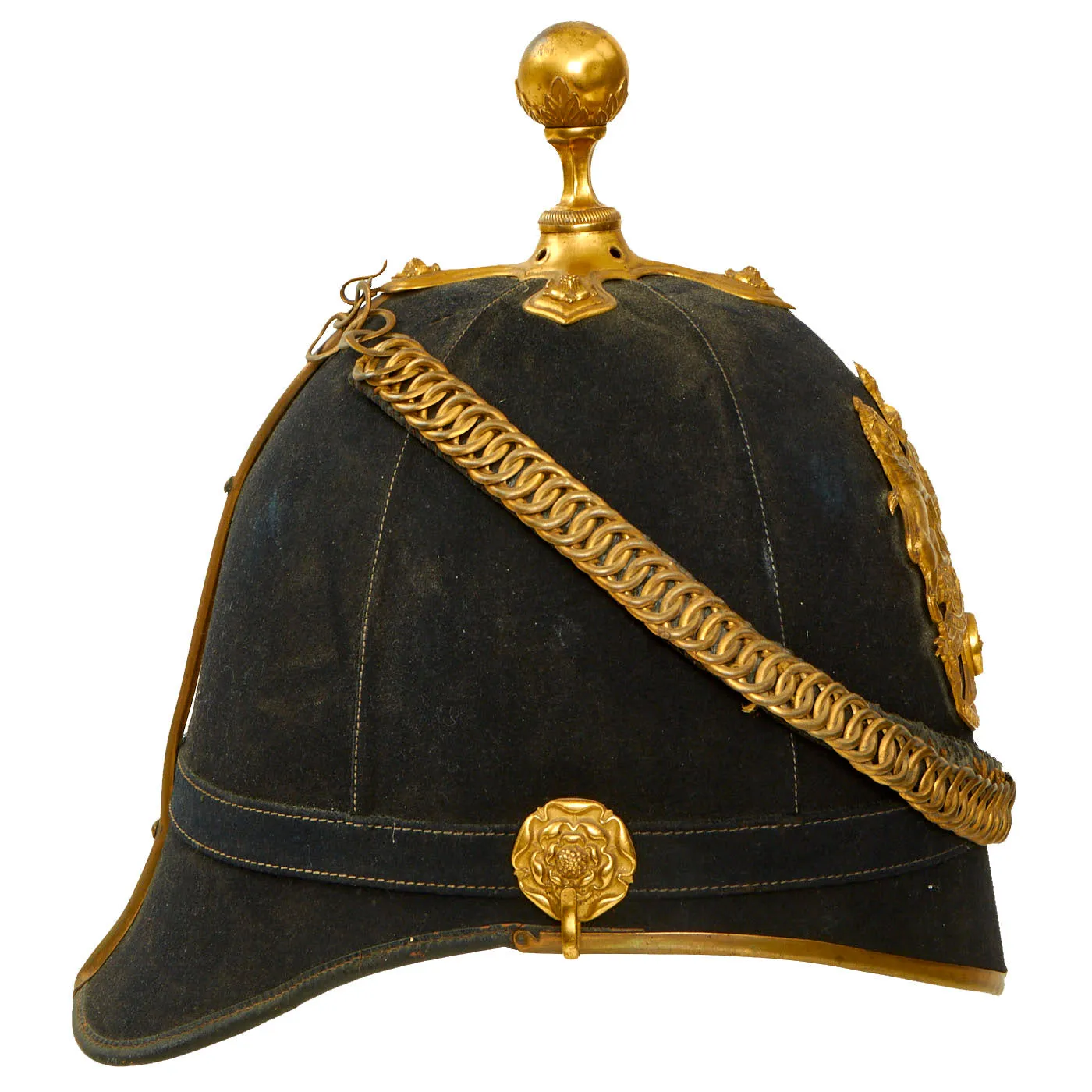 Original British Victorian Army Artillery Officer Blue Cloth Dress Spike Helmet - Pre-WWI