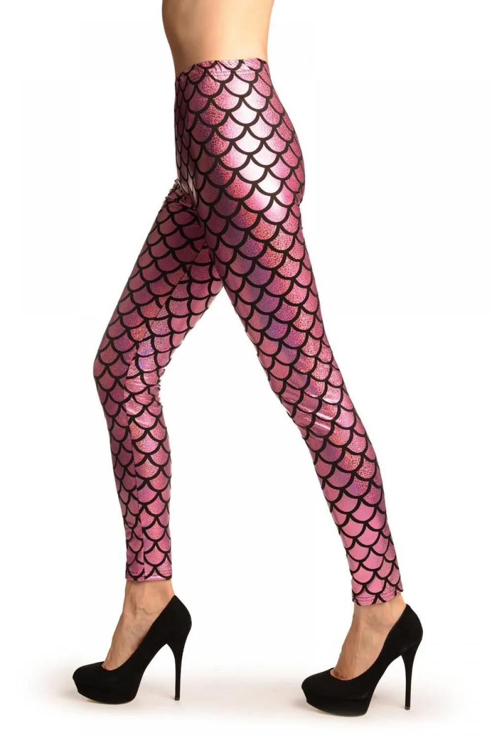 Pink Shiny Gloss Mermaid Scales Leggings