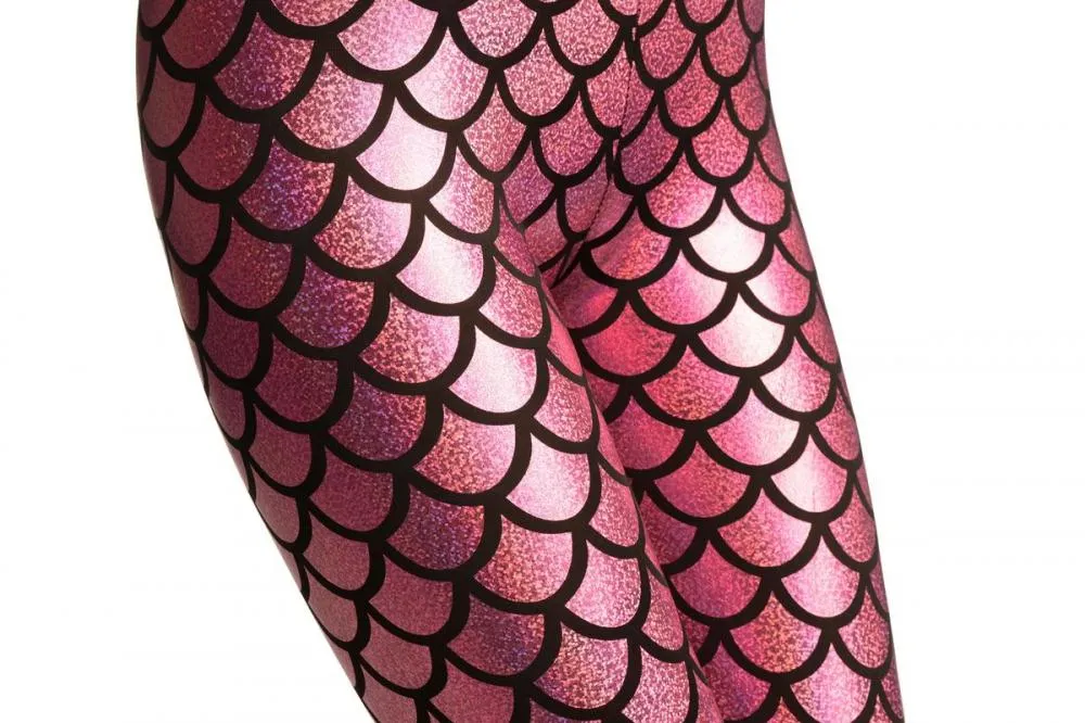 Pink Shiny Gloss Mermaid Scales Leggings