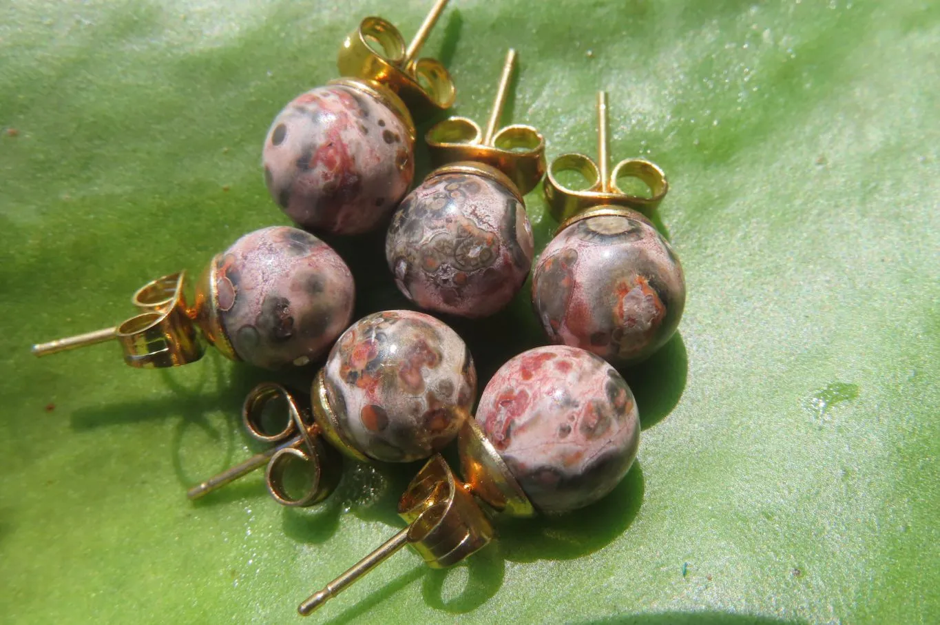 Polished Pair of Snakeskin Rhyolite Jasper Stud Earrings - sold per Pair - From Australia