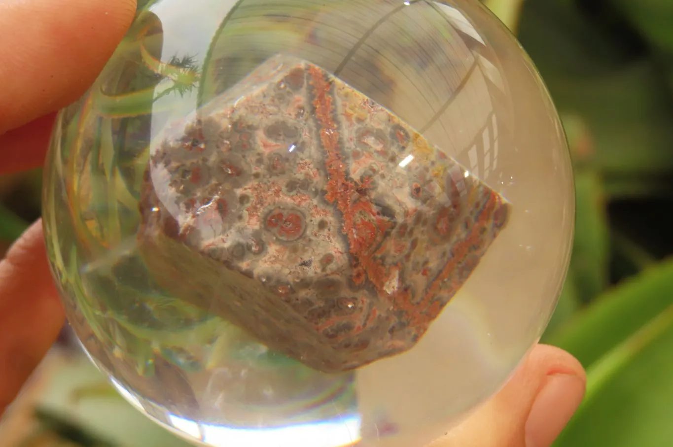 Polished Snakeskin Rhyolite Jasper cobbed piece in PVC Resin Paperweight Sphere - sold per item - From Australia