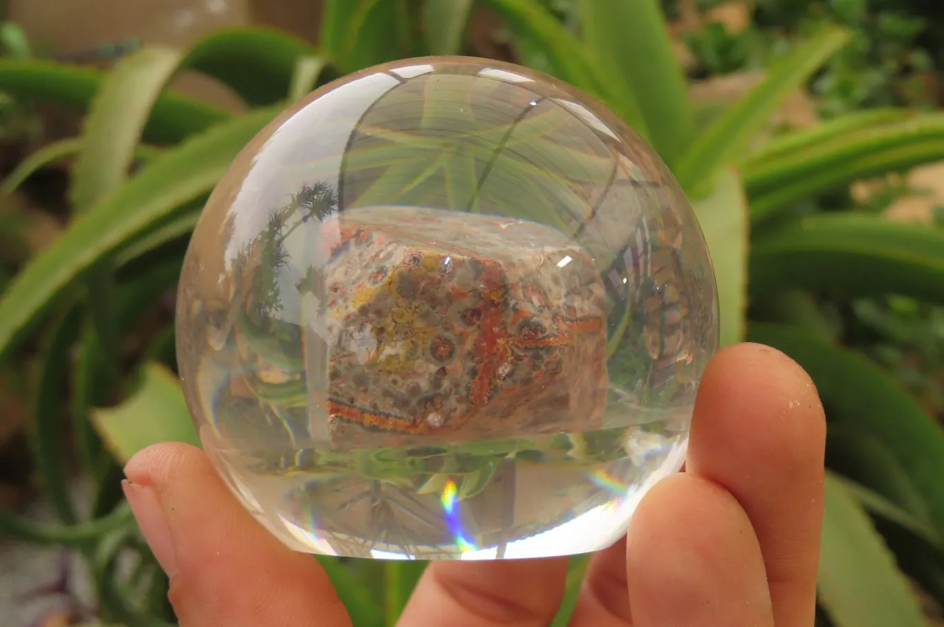 Polished Snakeskin Rhyolite Jasper cobbed piece in PVC Resin Paperweight Sphere - sold per item - From Australia