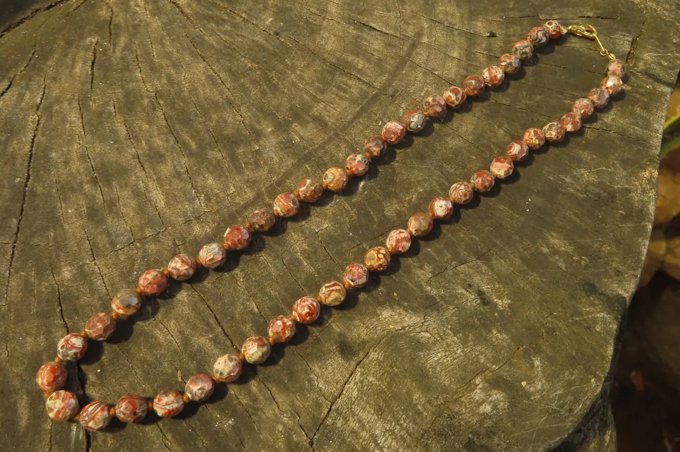 Polished Snakeskin Rhyolite Jasper Faceted Bead Necklace - sold per Pair - From Australia