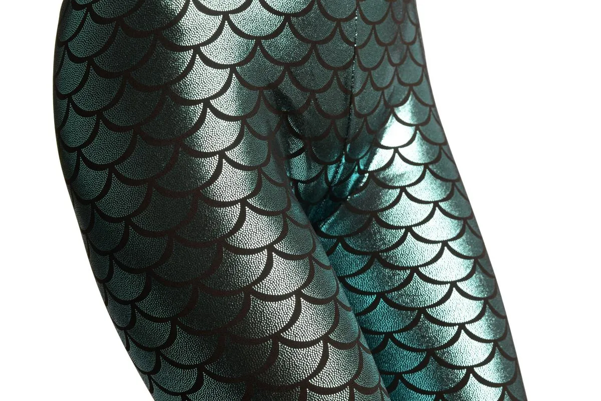 Powder Blue Shiny Mermaid Scales Leggings