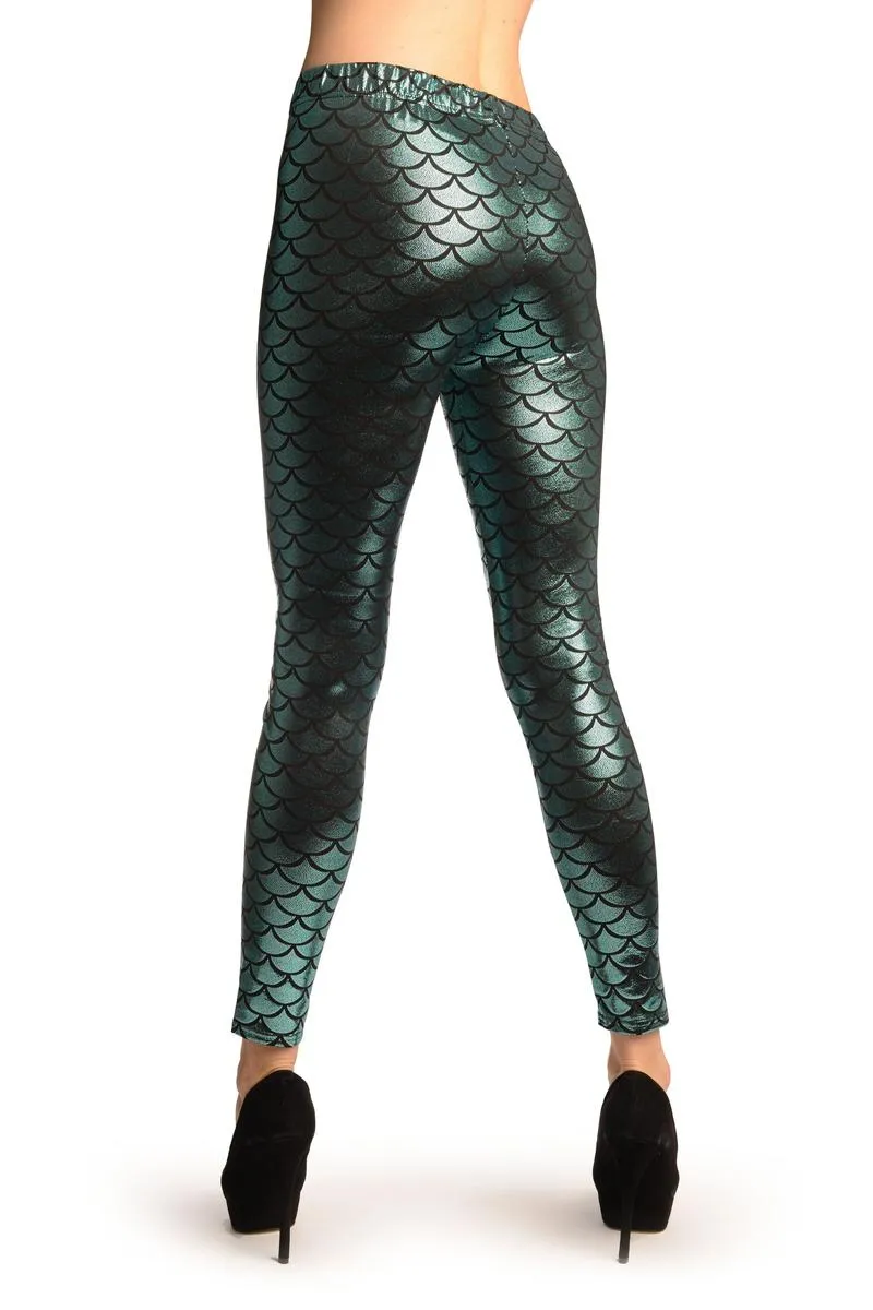 Powder Blue Shiny Mermaid Scales Leggings