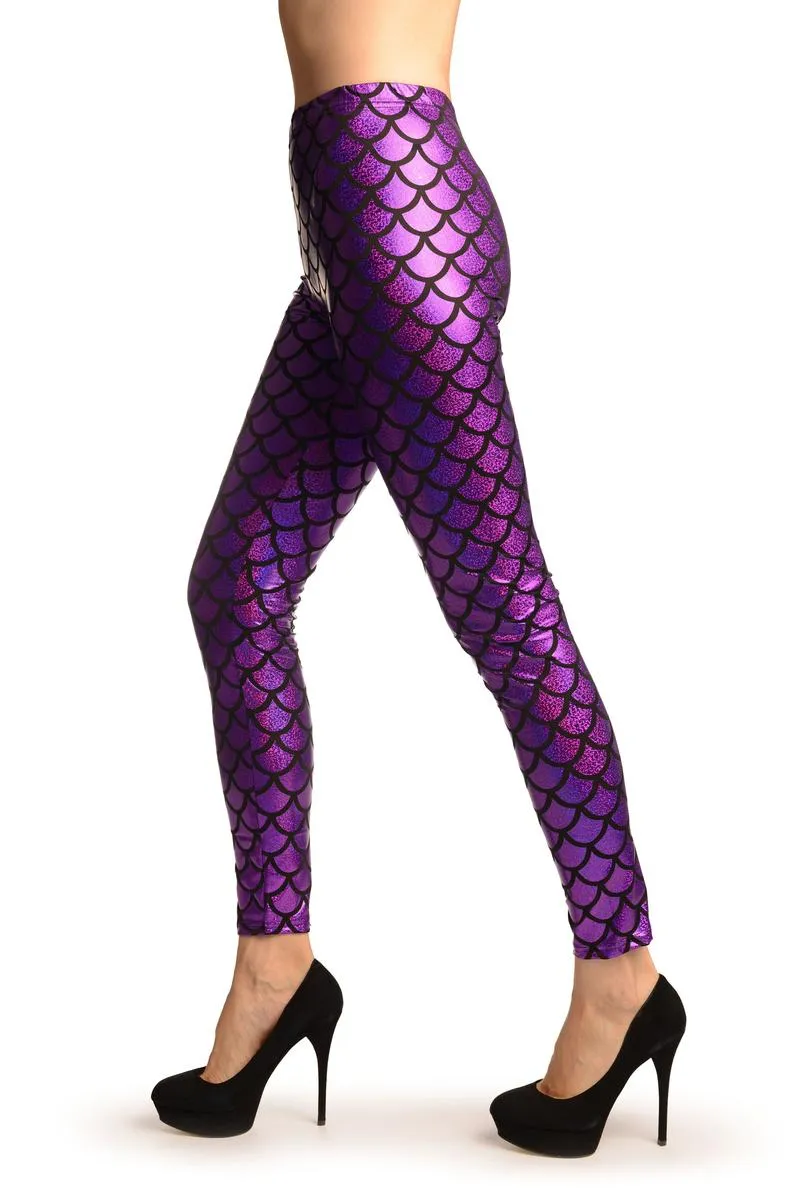 Purple Shiny Gloss Mermaid Scales Leggings