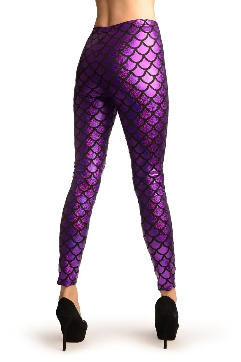 Purple Shiny Gloss Mermaid Scales Leggings