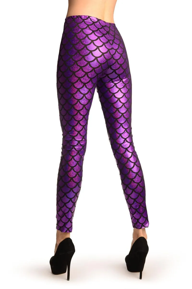 Purple Shiny Gloss Mermaid Scales Leggings