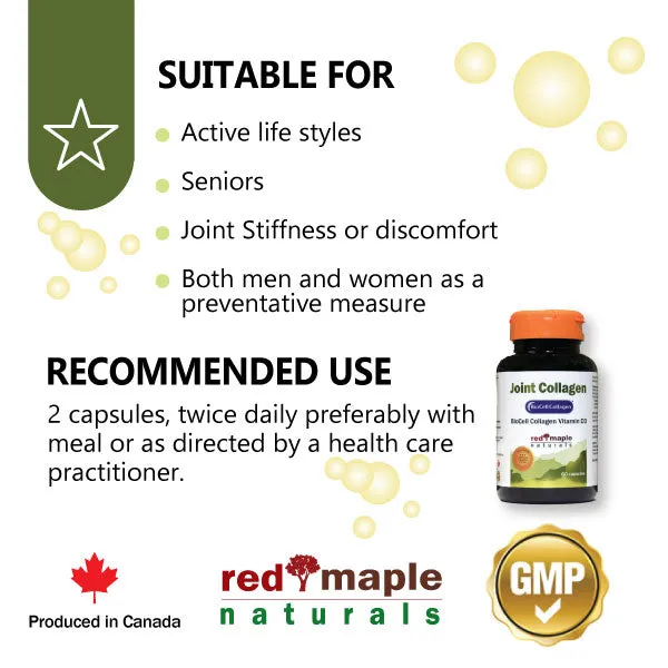 Red Maple Naturals BioCell Joint Collagen 500mg  D3, 60 capsules