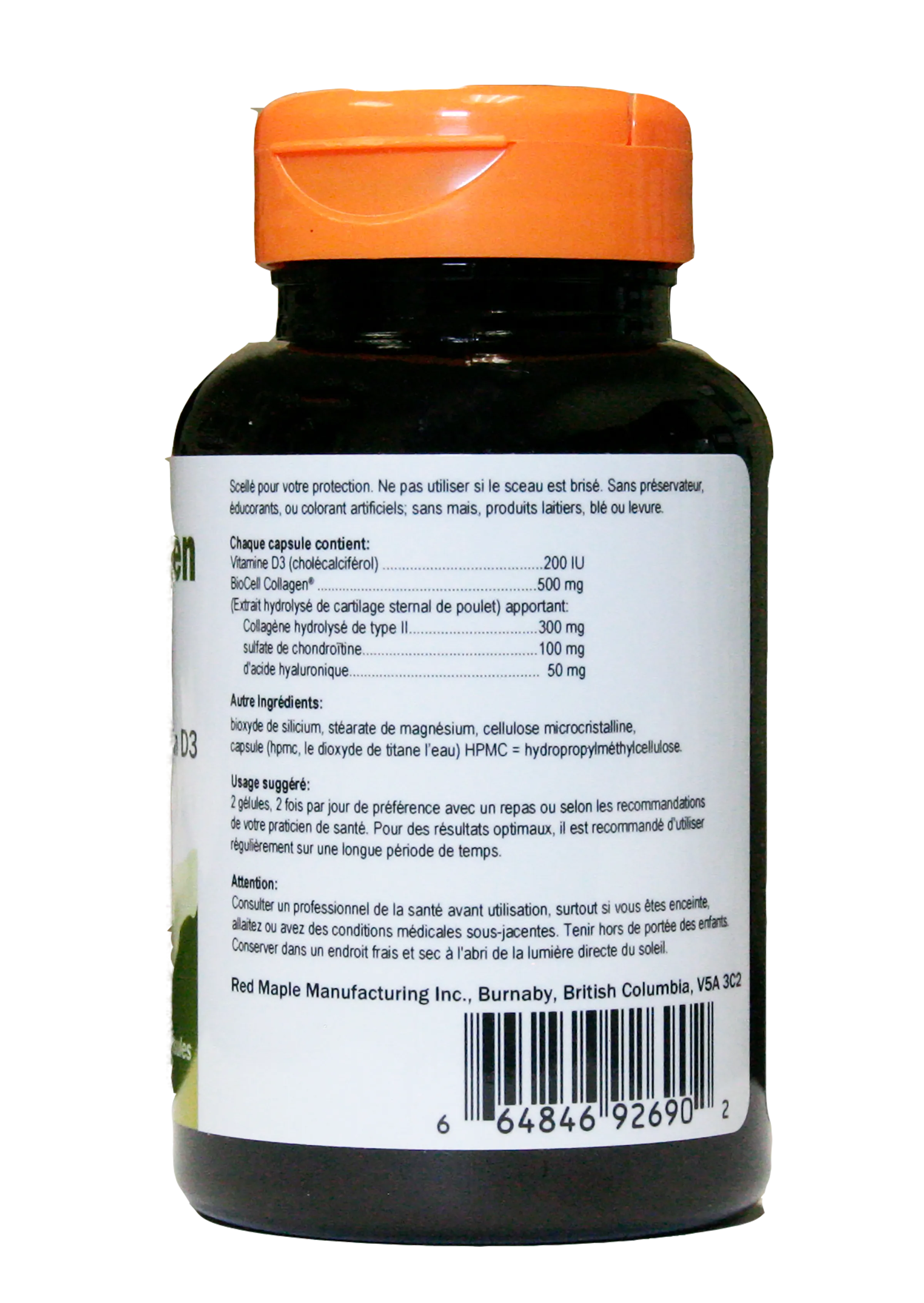 Red Maple Naturals BioCell Joint Collagen 500mg  D3, 60 capsules
