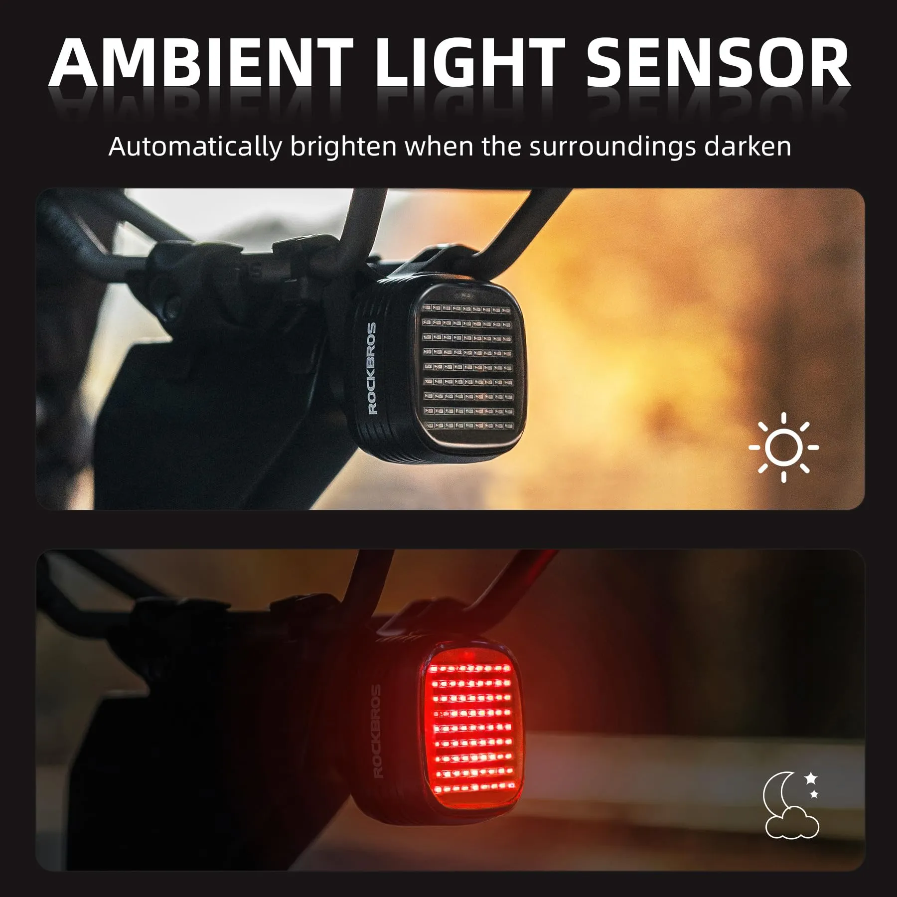 ROCKBROS R7 Pixel-Style Smart Brake Bike Tail Light 12 Modes Rechargeable