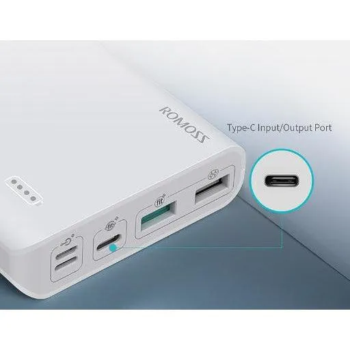 Romoss Sense6  20000mAh QC Type-C Power Bank - White