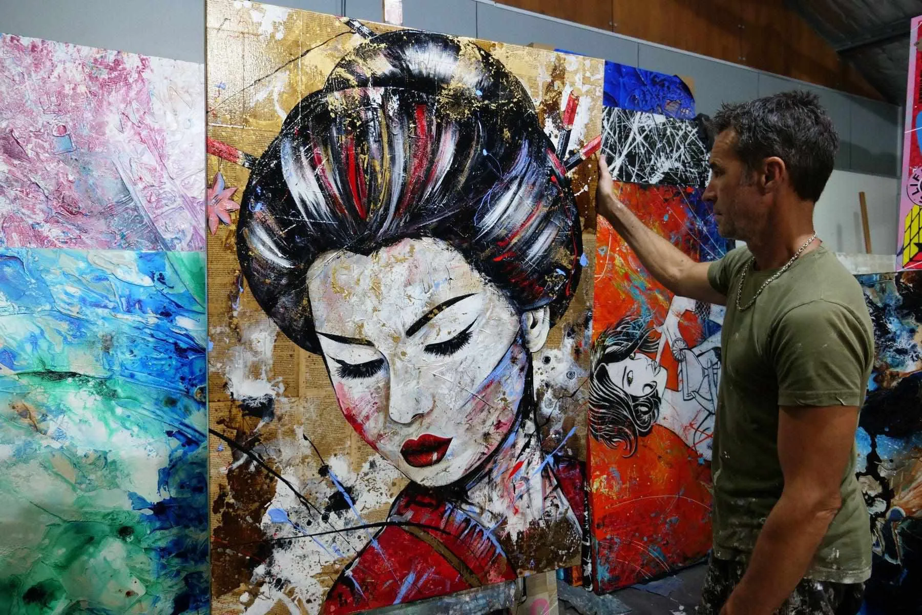 Sakura Blue 140cm x 100cm Geisha Abstract Realism Book Club Painting (SOLD)