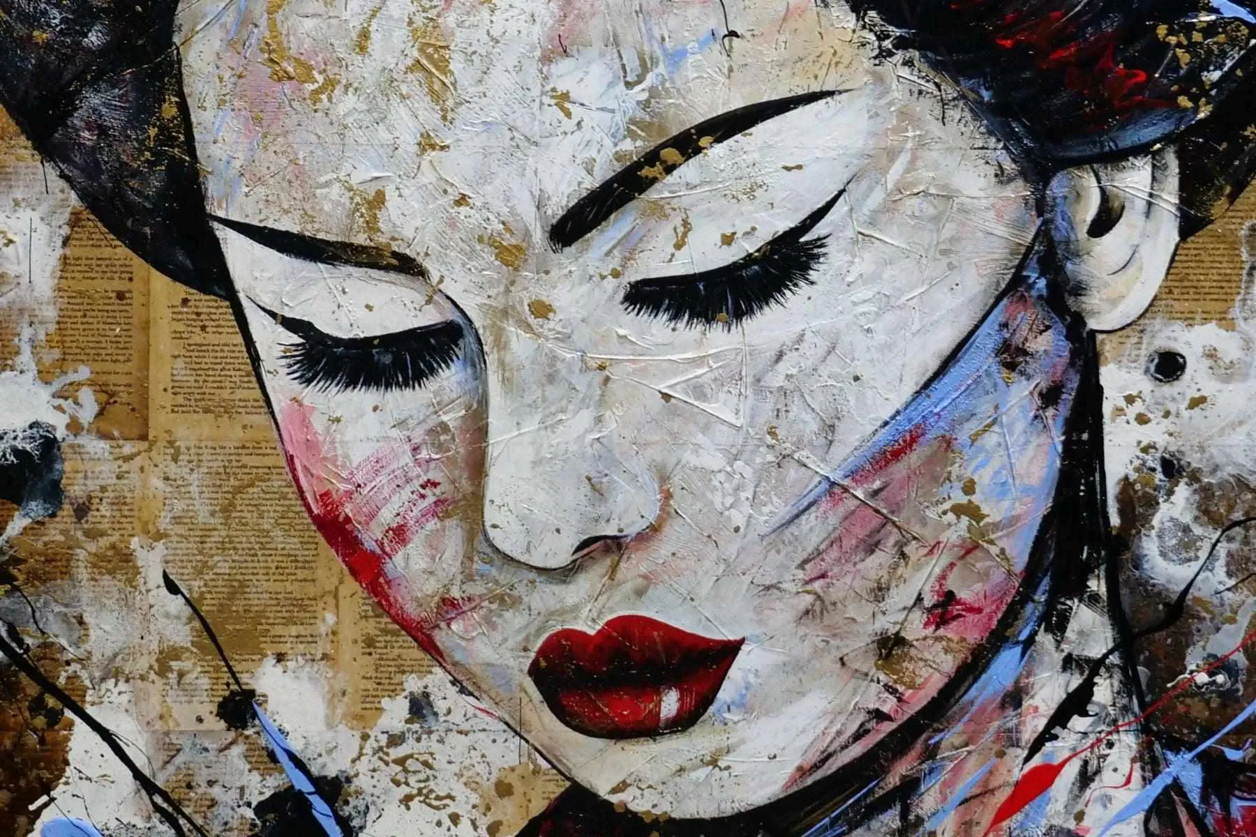 Sakura Blue 140cm x 100cm Geisha Abstract Realism Book Club Painting (SOLD)